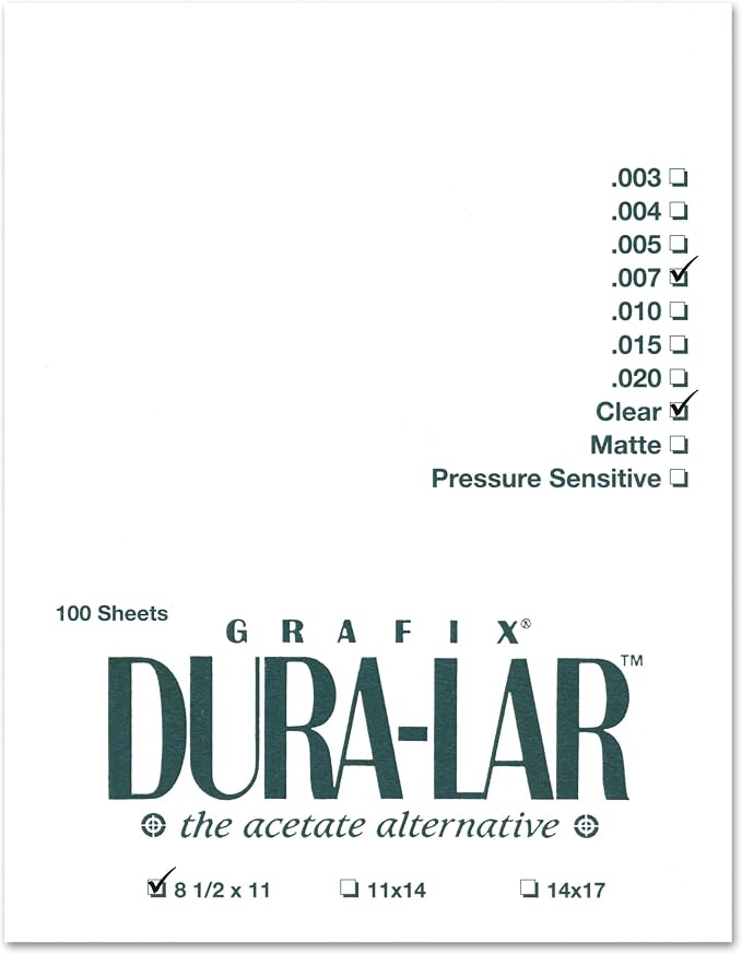 Grafix Dura-Lar 0.007" Film, Ultra Clear, Glossy 8.5"x11", Mylar/Acetate