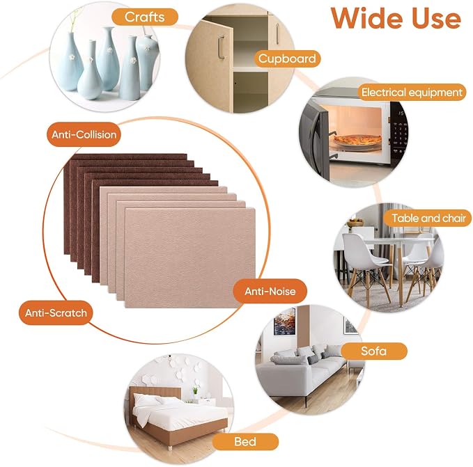 Felt Furniture Pads 10pcs 8" x 6", Cuttable Self Adhesive Furniture Pads
