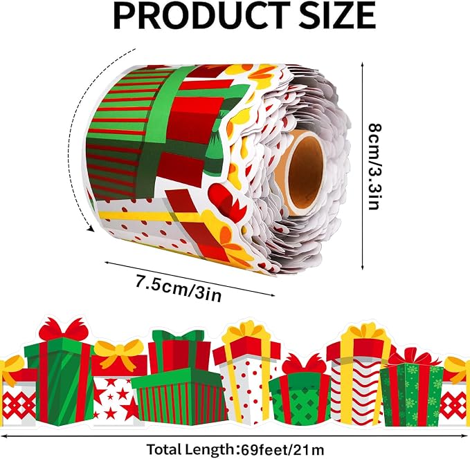 69 Feet Christmas Gift Box Border Red Green Bulletin Board Border Trim