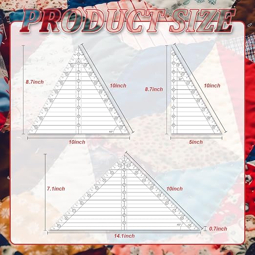 Watersay 3 Pcs 30° 45° 60° Quilting Rulers Triangle 10 Inches Templates Acrylic