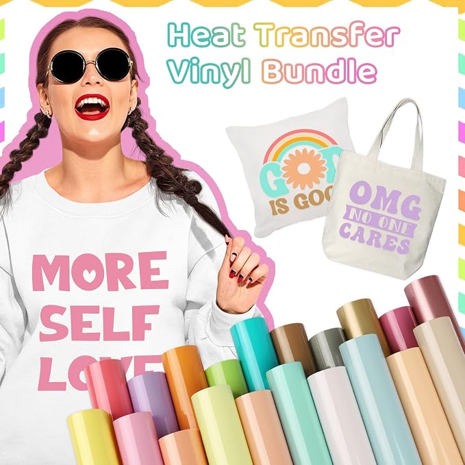 WRAPXPERT Pastel HTV 20 Packs Heat Transfer Vinyl Bundle, Boho Color Iron on