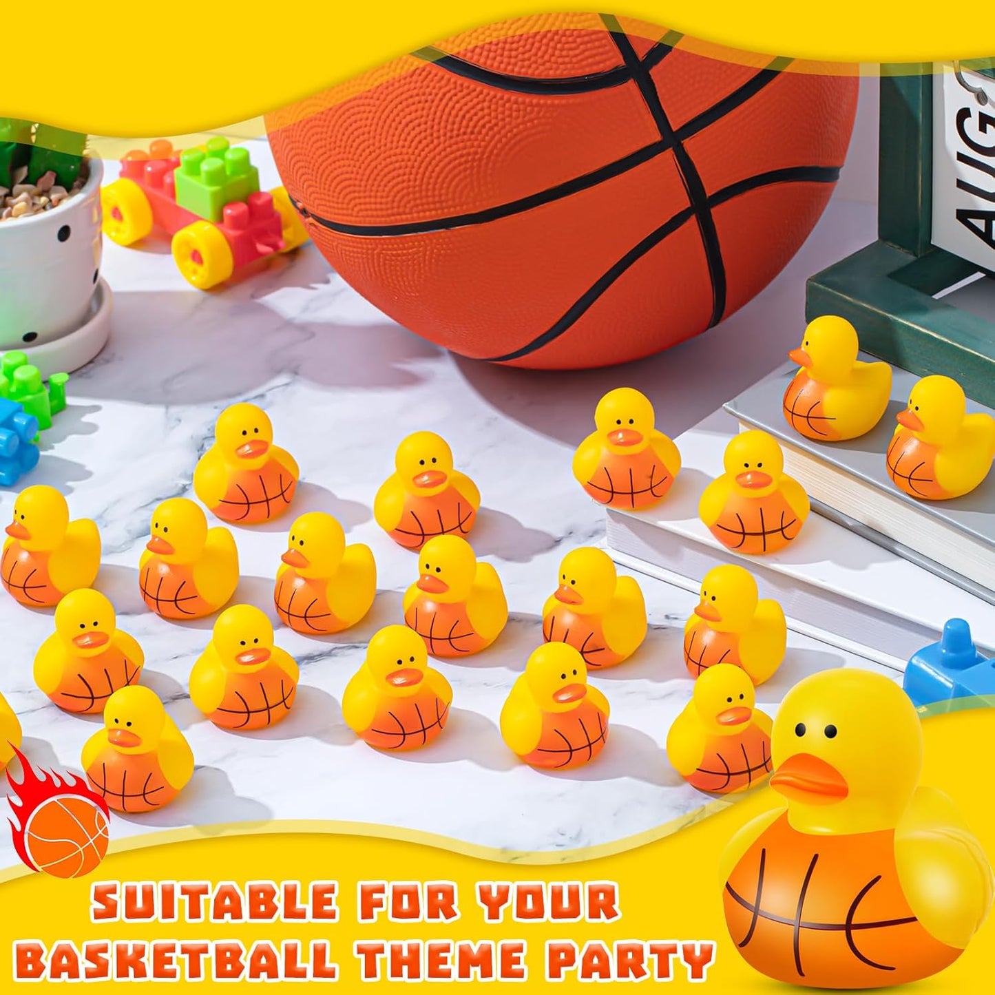 Deekin 50 Pcs Rubber Duck 2 Inch Bulk Sport Party Favors for Birthday Party Decorations Club Player Gift (Basketball Player)
