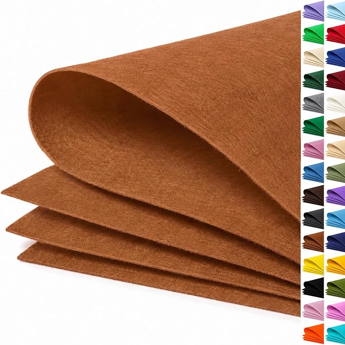 Camel Brown Large Felt Fabric 36" x 36", 1mm Stiff Felt Sheet, Nonwoven Fabric