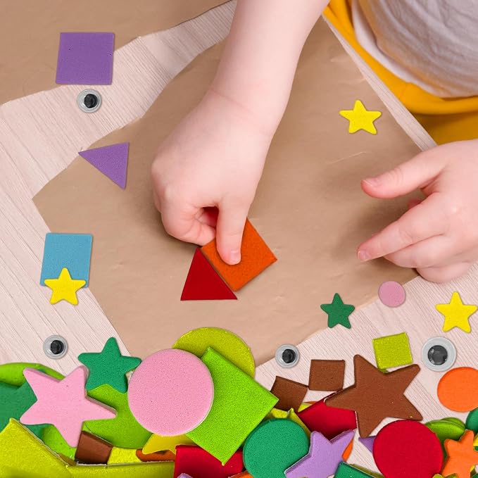 1050 pcs Foam Shapes Stickers, 4shapes-10 Colors Self Adhesive Shape