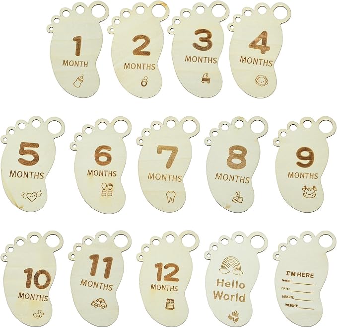 14 pcs Footprint Theme Unfinished Wooden Cutout Charms Baby Newborn Wood Cutouts