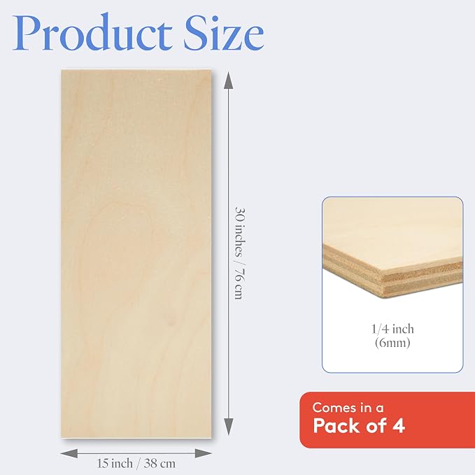 Baltic Birch Plywood 15 x 30 x 1/4 Inch - 6 mm Craft Wood
