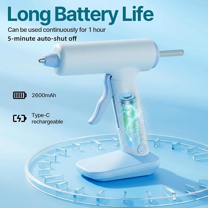 Cordless Hot Glue Gun, 30s Fast Preheating