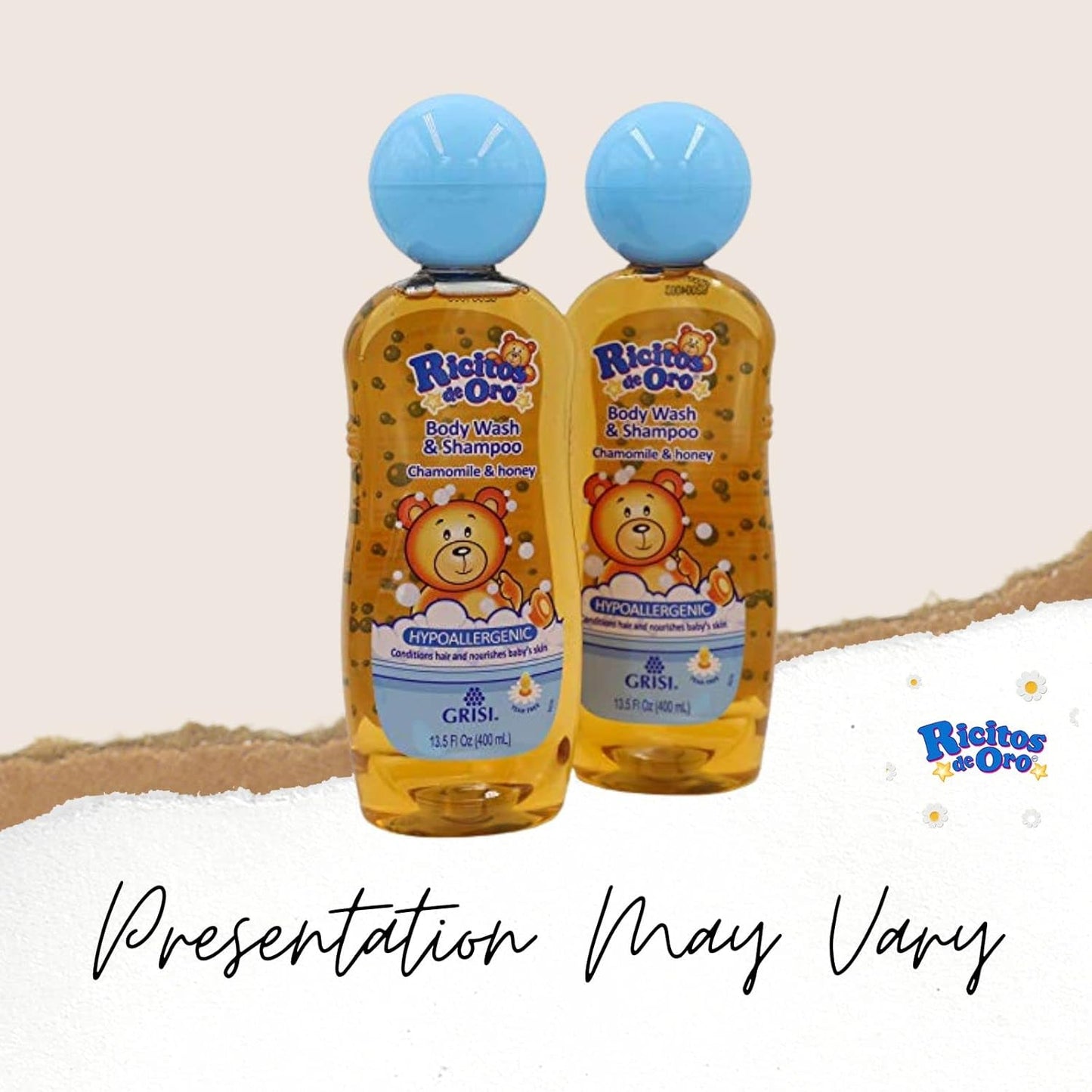 Ricitos de Oro 2 in 1 Baby Shampoo and Body Wash | Ideal for Newborns & Toddlers, Sensitive Skin, Mild Scent, Chamomile & Honey, Tear-Free, Hypoallergenic, No Harsh Ingredients, 13.5 Fl Oz, 2-Pack