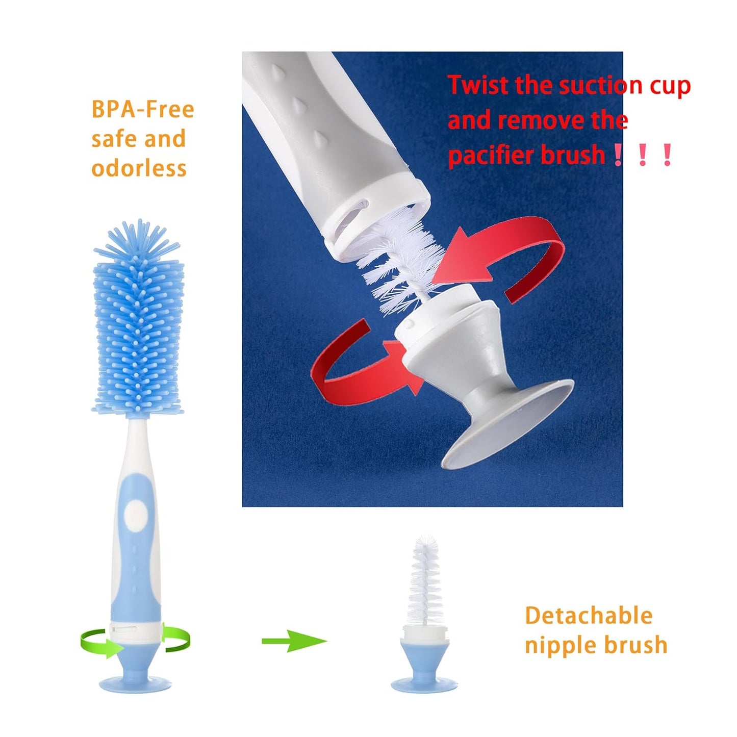 Chemimoso Multifunctional Cleaning Brush, Baby Bottle Brush, Bottle Brush Cleaner, Rotate The Suction Cup to Obtain The Small Bristle Brushes, Set Z, Green, Nylon and Nylon Brush