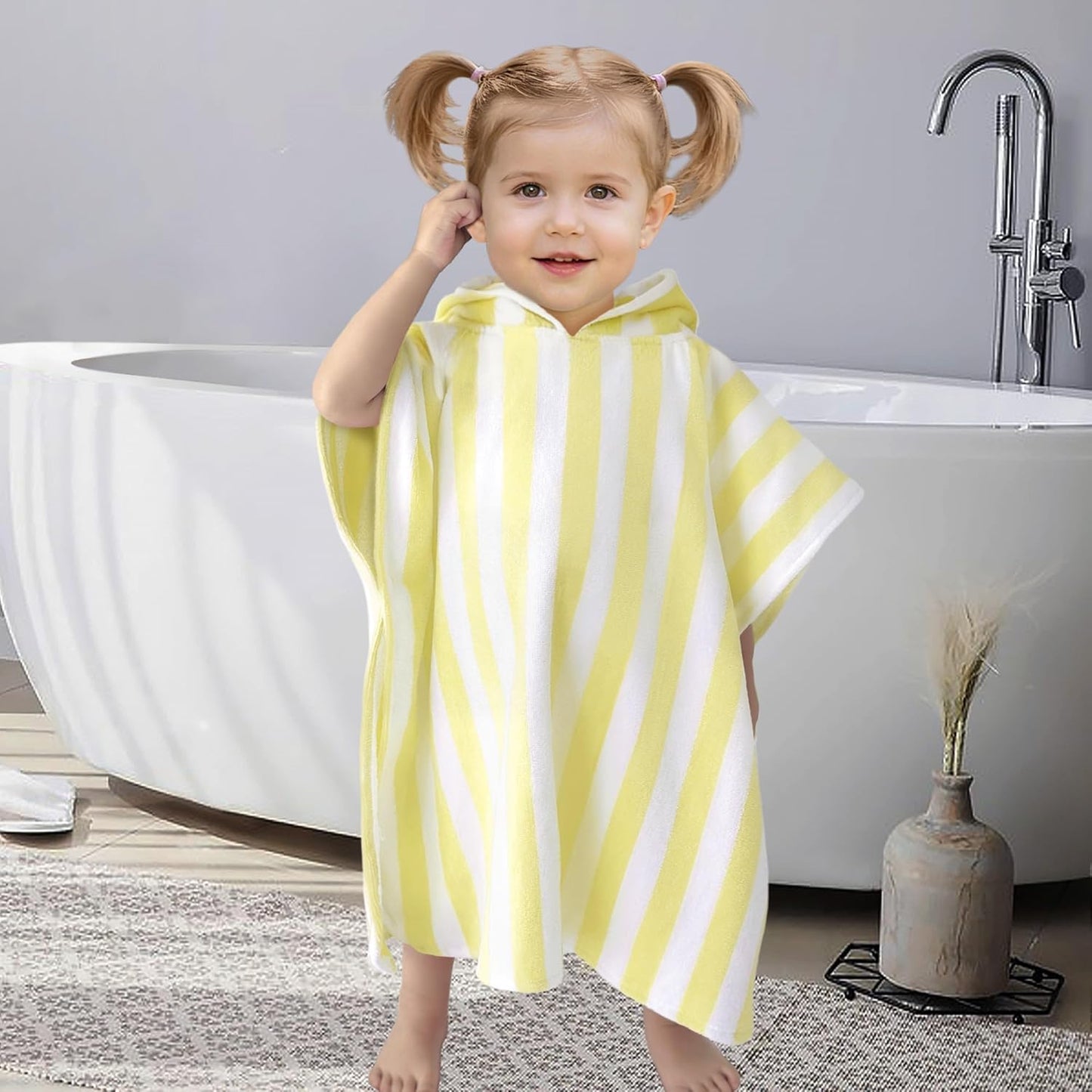 VOOVA & MOVAS Toddler Poncho Towels with Hood, Oversized (2-4Years,22"X22") Made from 100% Soft Cotton,Absorbent Hooded Towels for Baby Girl,Perfect for Pool | Swimming | Bath | Beach,Yellow Stripe