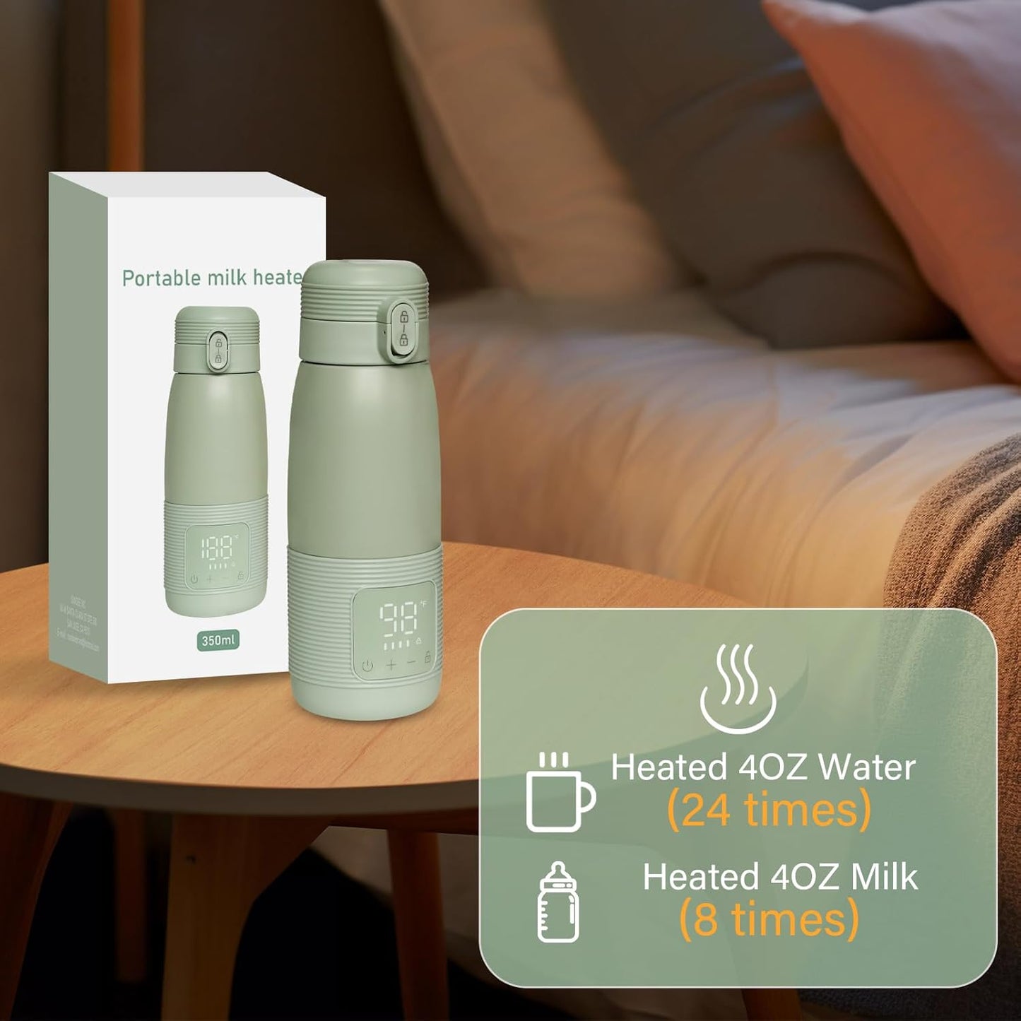 Portable Bottle Warmer for Travel 17 oz Portable Bottle Breast Milk and Water Warmer Fast Precision HeatingSafe Temp Control Adjustable for New Parents