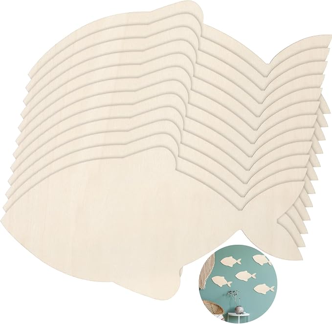 Anglechic 12 Pack 12 Inch Fish Craft Blank Fish Cutout Unfinished Wood Fishes