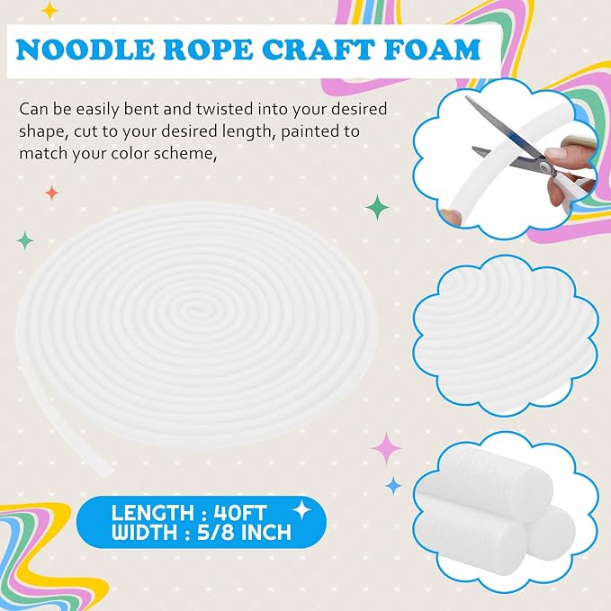 Frienda 5/8 Inch x 60 Ft White Foam Noodles