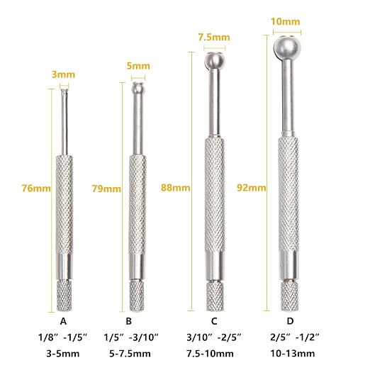 Beslands Hole Gauge Set, 1/8" to 1/2" Range, Telescoping Bore Gauge, Ball Type
