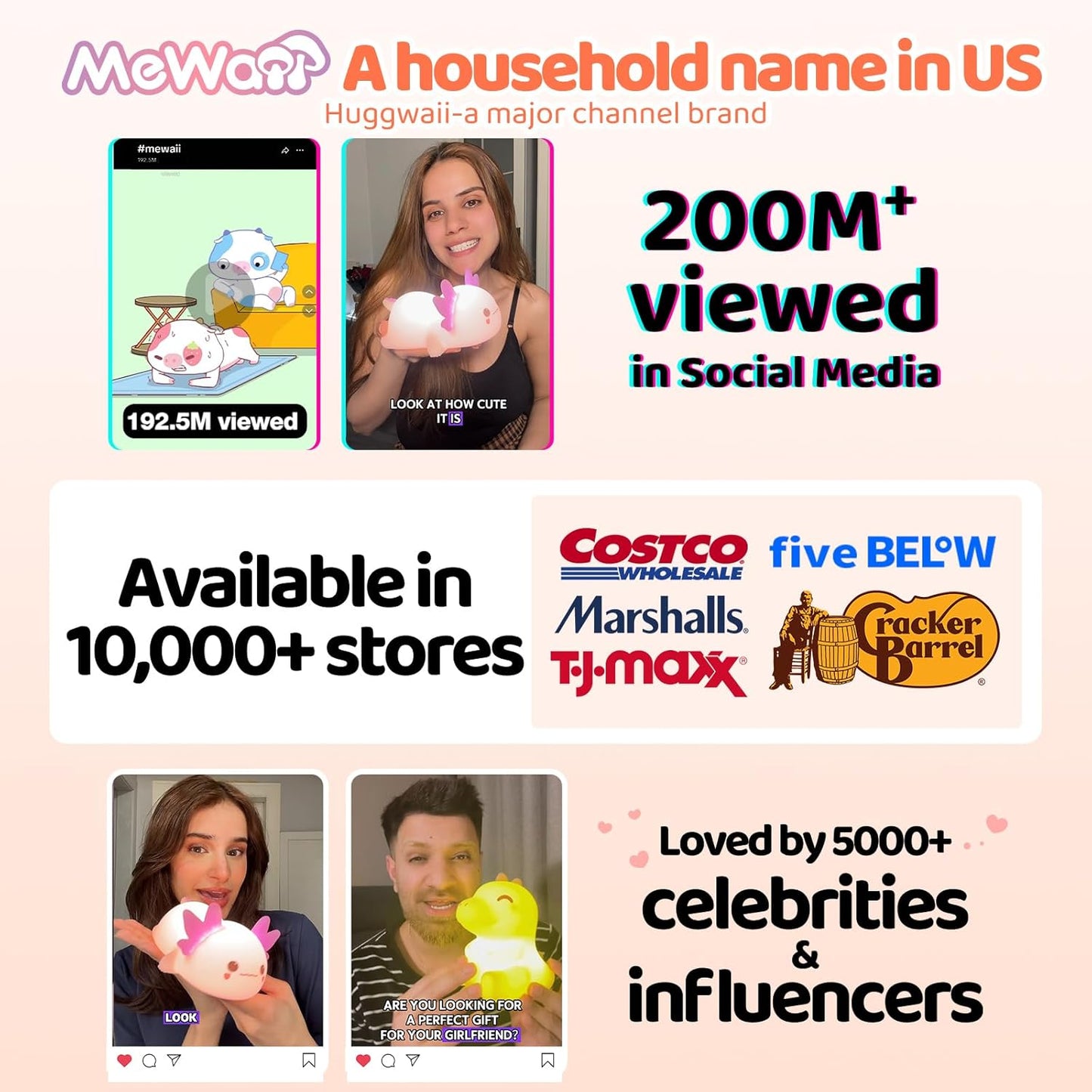 Mewaii Huggwaii Squishy Axolotl Night Light for Kids – Dimmable Silicone Axolotl Lamp, 2025 Upgraded Baby Night Light, Rechargeable, 20H Battery Life, Sleep Aid Gift for Toddlers, Girls&Room Decor