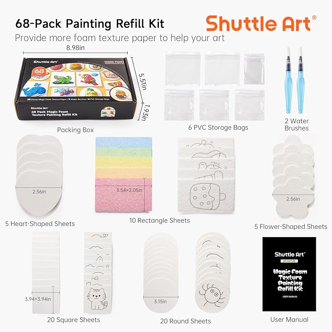 Shuttle Art 68 Pcs Magic Foam Texture Painting Refill Paper Kit
