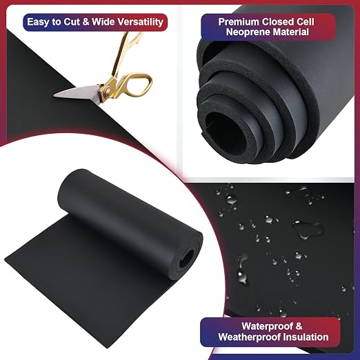 NYXOVA Neoprene Sponge Foam Sheet Roll, Closed Cell Foam Rubber Padding Without