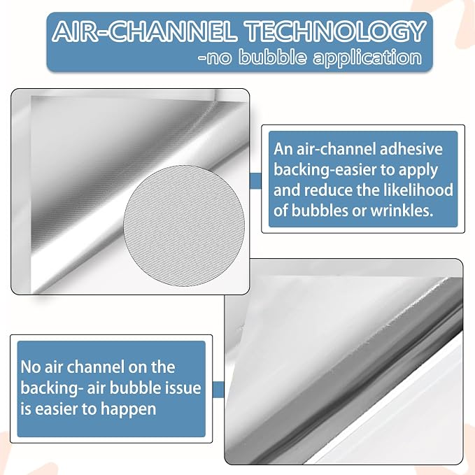 WRAPXPERT Silver Chrome Vinyl, Chrome Mirror Metallic Silver Adhesive Vinyl