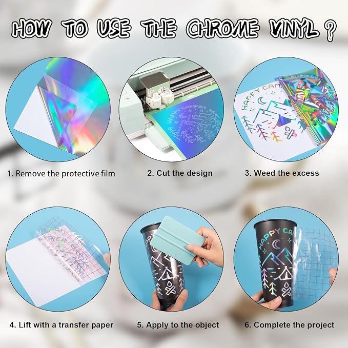 VINYL FROG Holographic Craft Adhesive Vinyl Roll 12"x60" Spectrum Silver