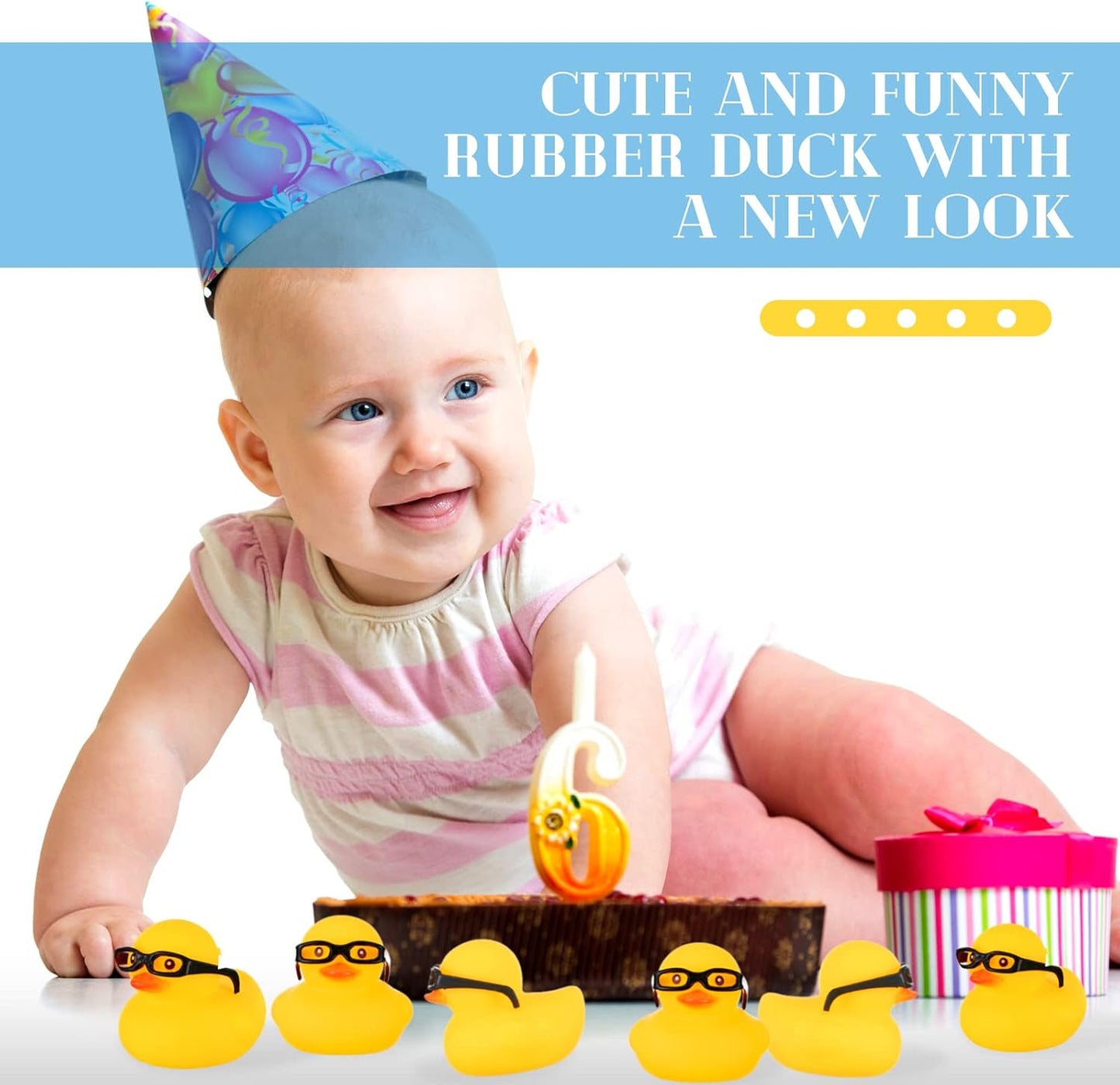 Chivao 12 Pcs Rubber Ducks with 12 Sunglasses/ Hats/ Headwear Small Mini Carnival Cruise Birthday Rubber Duckies Bathtub Toys in Bulk(Duck with Glasses,Yellow)