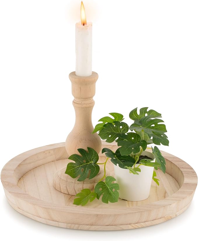 Hanobe Unfinished Round Wooden Craft Trays