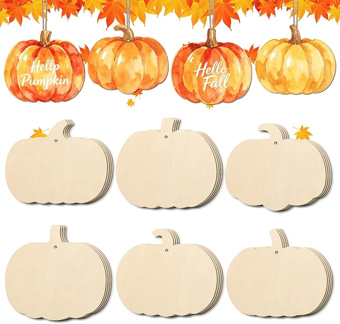 COCHIE Fall Pumpkin Wood Crafts to Paint Set of 24, Autumn Pumpkins Unfinished