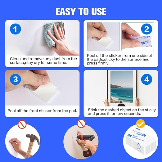 White Double Sided Adhesive Pads, Heavy Duty Mounting Tape, Super-Sticky Black