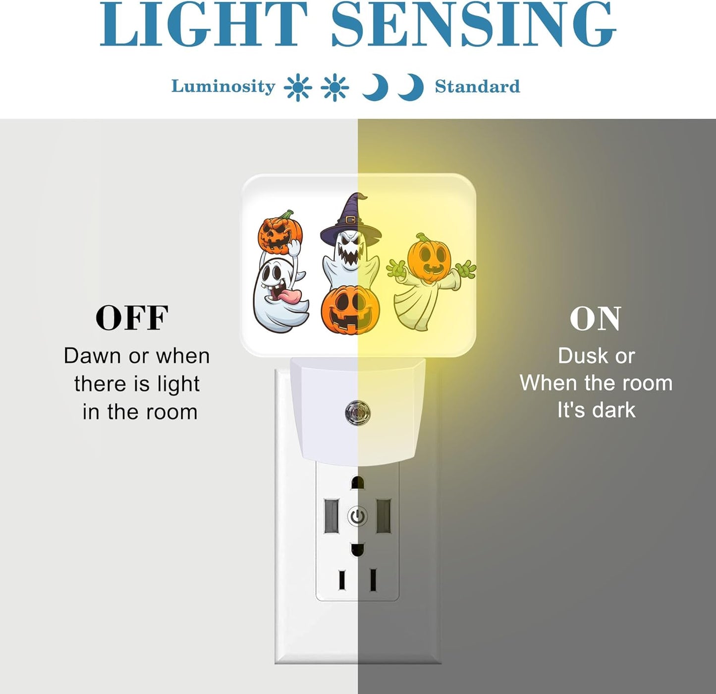 Halloween Funny Ghost Night Light for Kids Girls Boys, Halloween Pumpkin LED Night Light Plug into Wall with Dusk to Dawn Sensor for Bedroom, Hallway, Kitchen, Bathroom, Stairs Decor