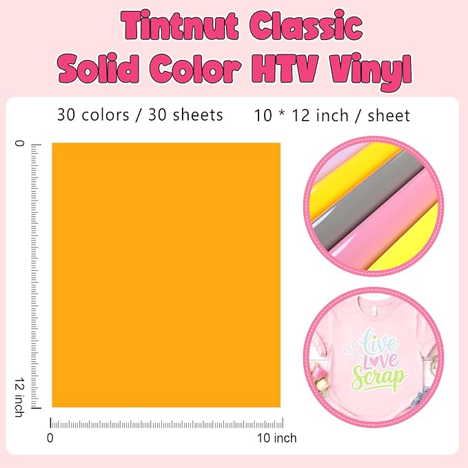 Tintnut Classic Color Heat Transfer Vinyl, 30 Sheets 12"x10" Iron on Vinyl |