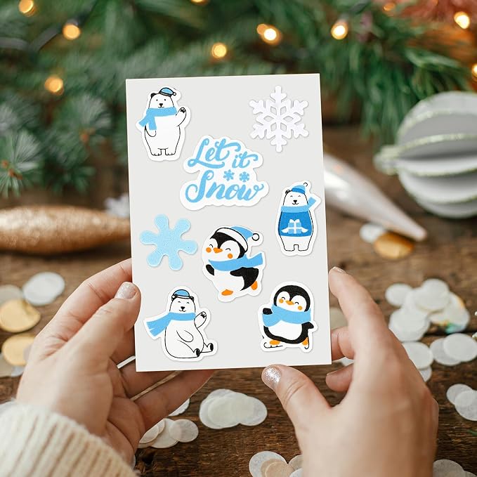 Whaline 500 Pcs Winter Foam Stickers Snowflake Snowman Penguin Bear Decals Self
