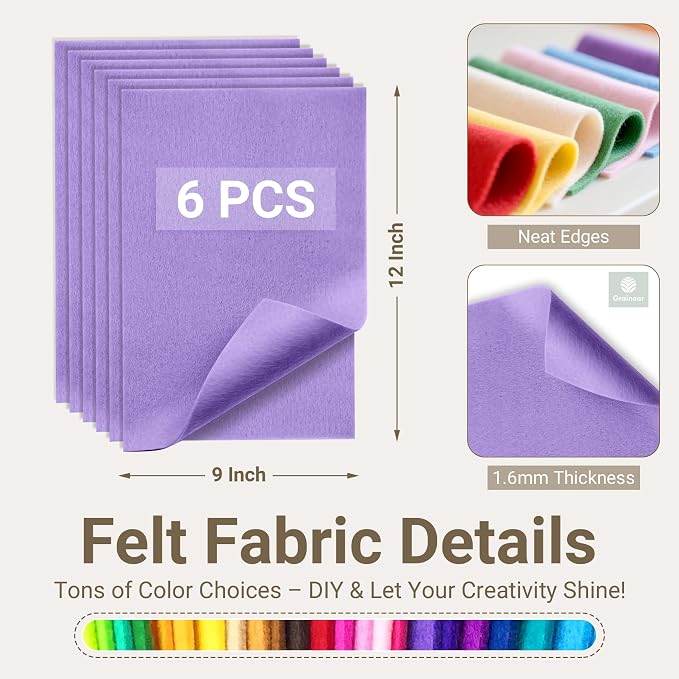 Lavender Soft Felt Sheets for Crafts, 1.6mm Thick, Kids' Crafts, DIY Projects