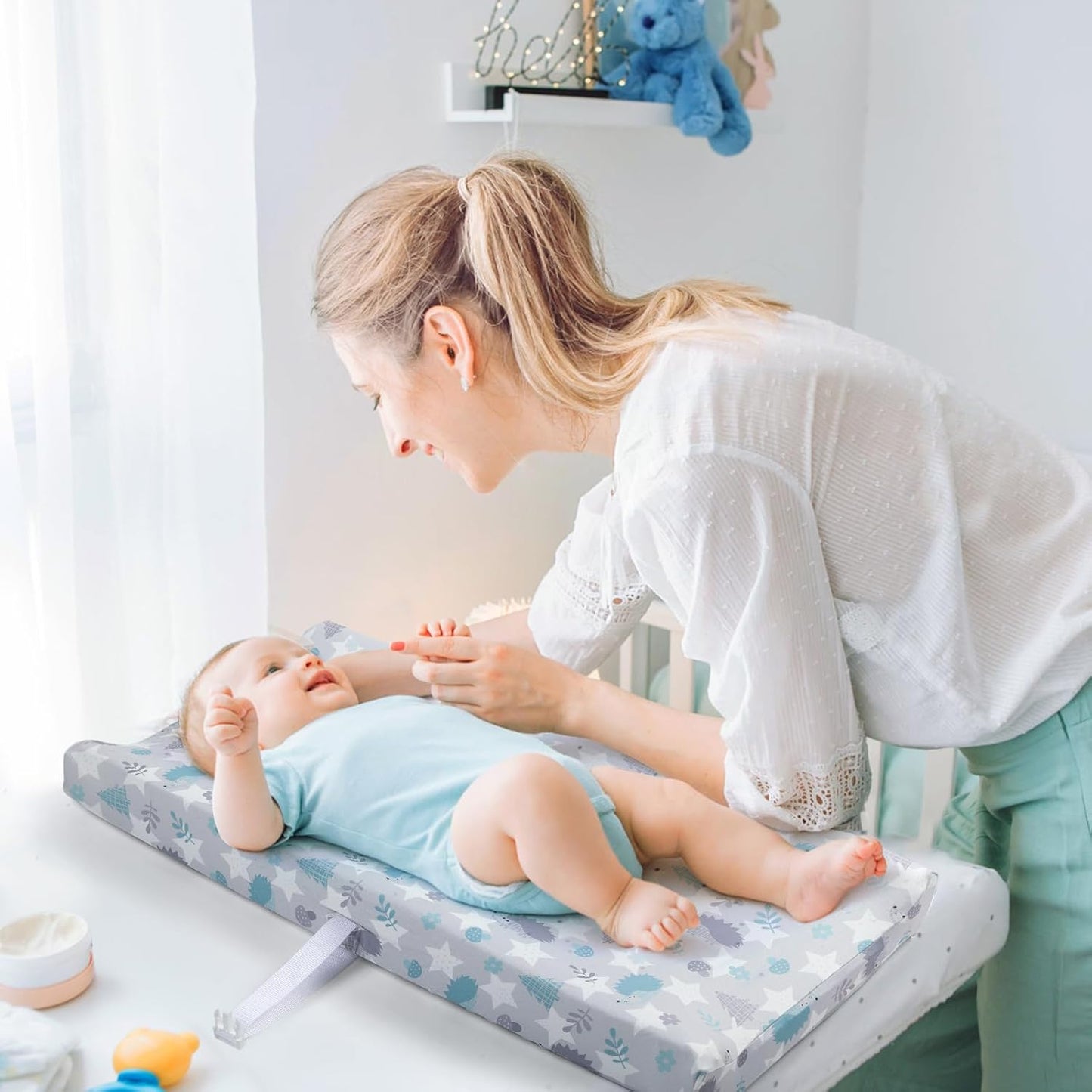 Changing Table Pad Cover Elastic Changing Pad Cover Premium Baby Changing Pad Cover 2 Pack for Boys Girls Soft and Comfortable (Baby Whale and Hedgehog)