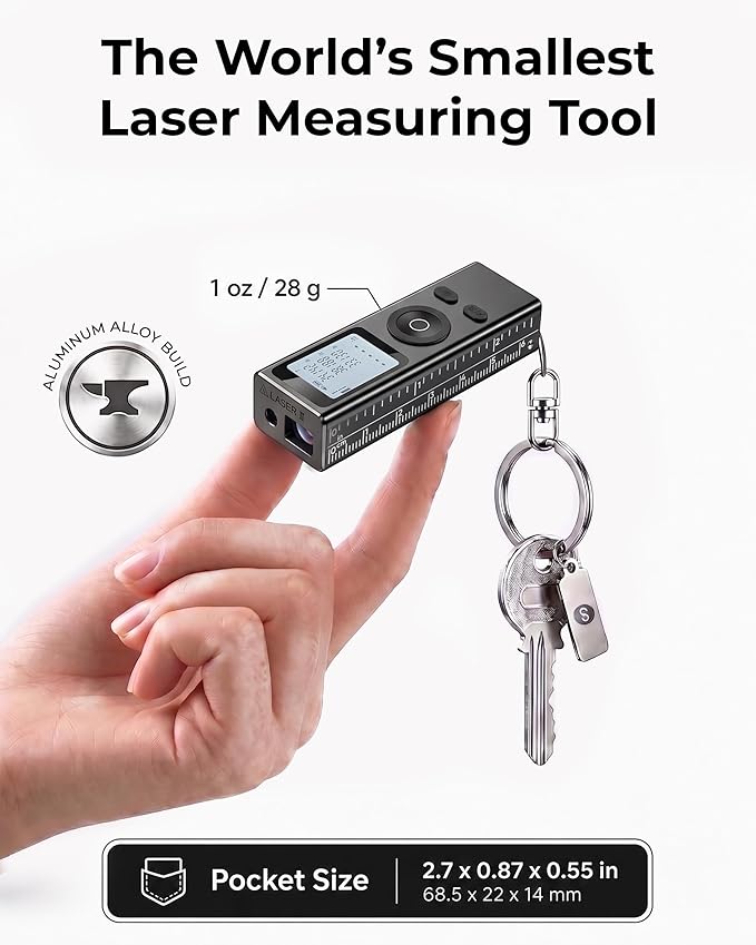 Cooper Ray, Mini Laser Measuring Tool, 2.7in 1oz Pocket Size Keychain Laser