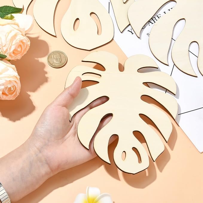 6 Pcs Wooden Monstera Leaf Cutouts Unfinished Blank Wooden Leaves Pieces