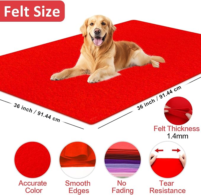Red Felt Fabric Sheet 36" X 36", 1.4mm Thick Large Soft Durable Flexible Craft