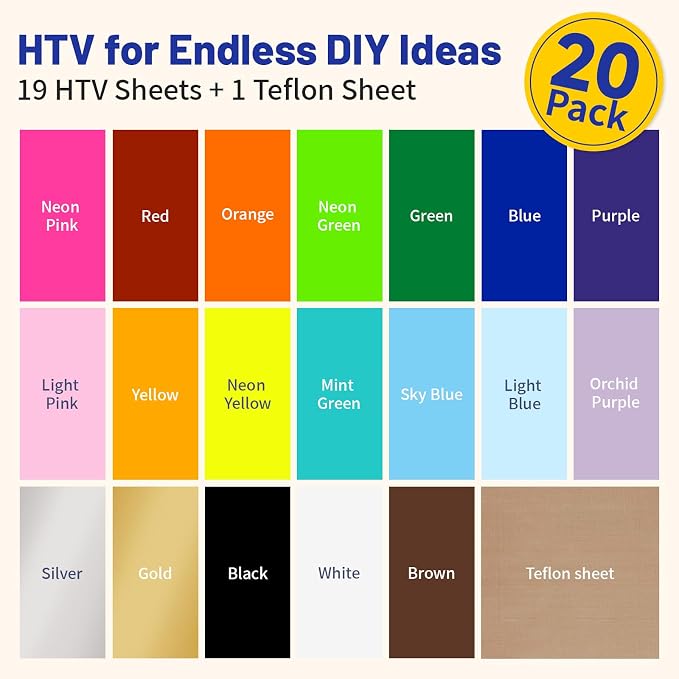 TECKWRAP Heat Transfer Vinyl for T-Shirts 20 PCS 10"x12" Easy Cut & Weed | 19