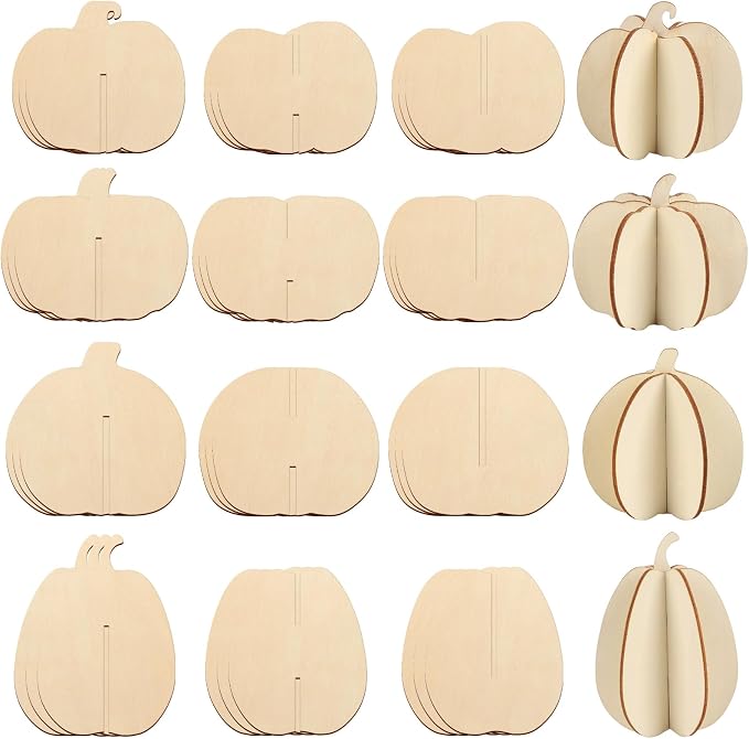 COCHIE DIY Fall 3D Pumpkins Wood Crafts to Paint, Paintable Unfinished Wooden