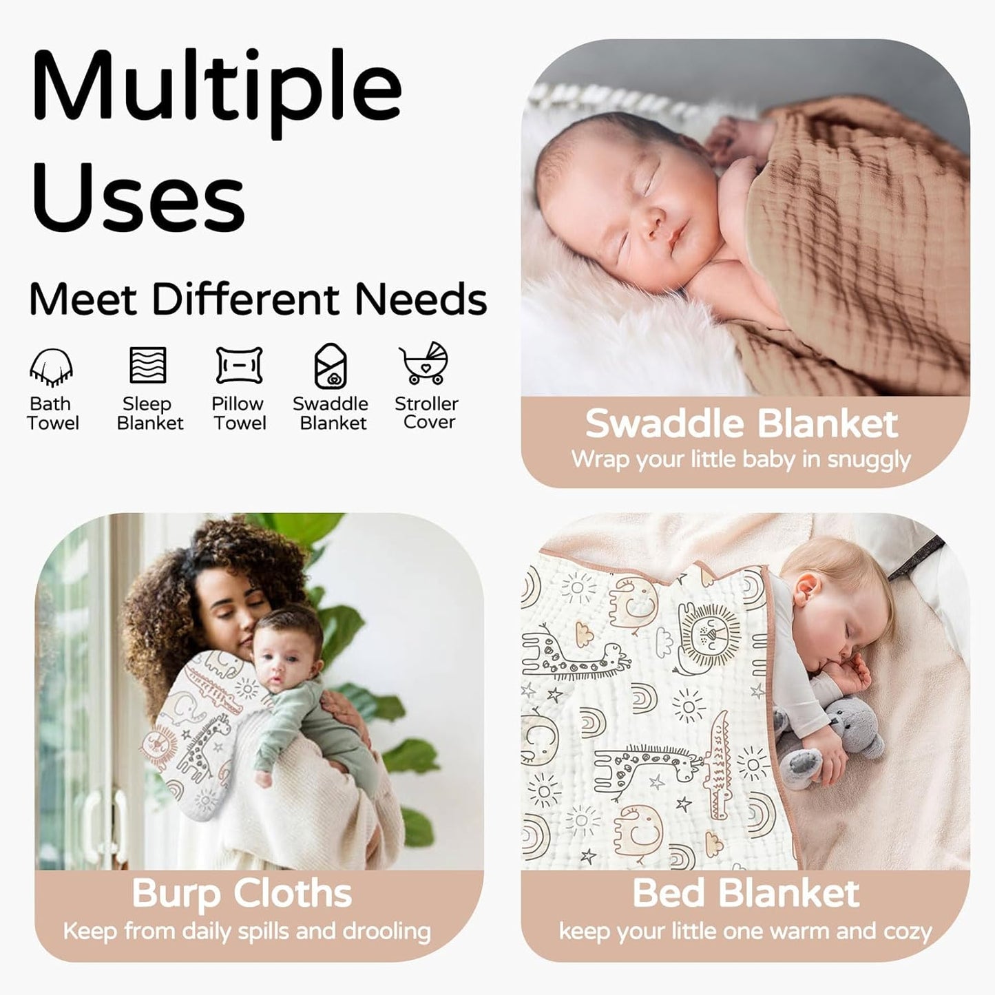 Yoofoss Hooded Baby Towels for Newborn 2 Pack 100% Muslin Organic Cotton Baby Bath Towel with Hood for Babies, Infant, Toddler and Kids, 32x32Inch, Soft and Absorbent Newborn Essential, Giraffe
