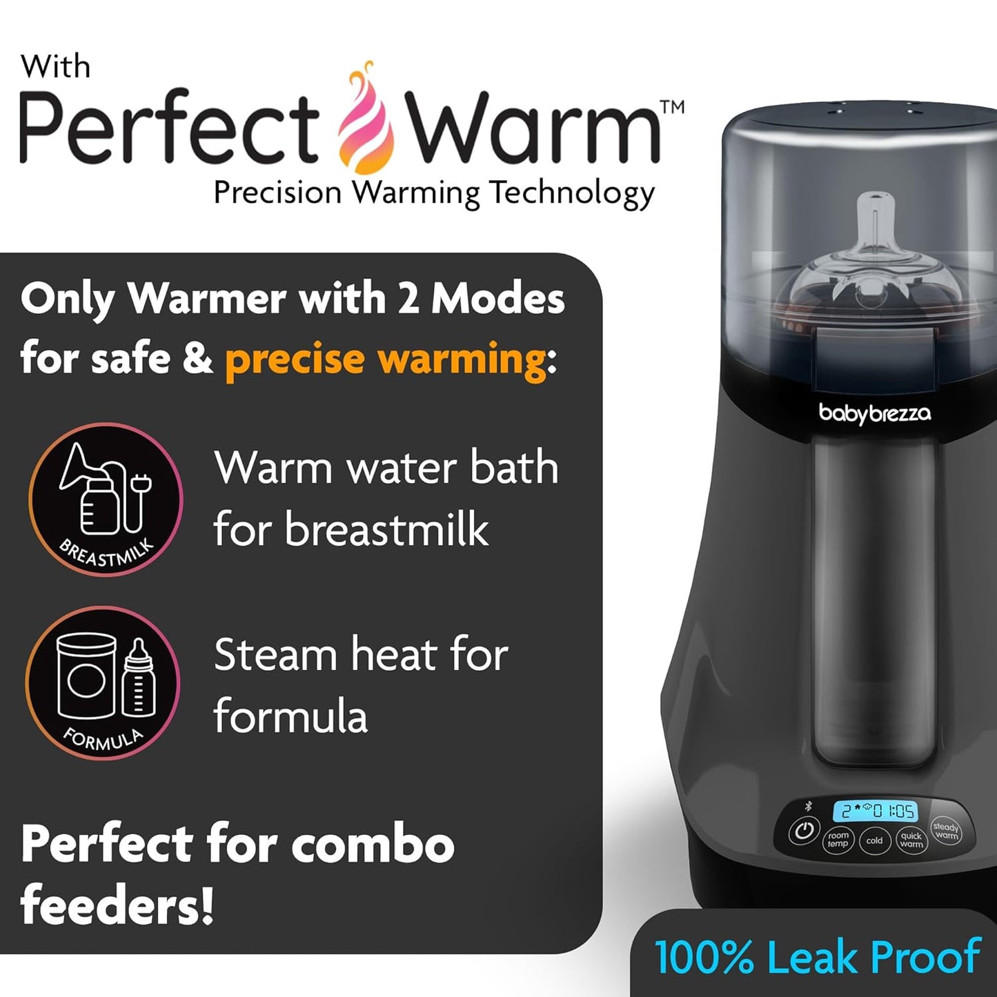 Baby Brezza Smart Baby Bottle Warmer, Breastmilk Warmer + Defroster – Free App - Different Temperatures for Breastmilk + Formula - Universal Fit for All Bottles + Milk Bags - Calentador de Biberones