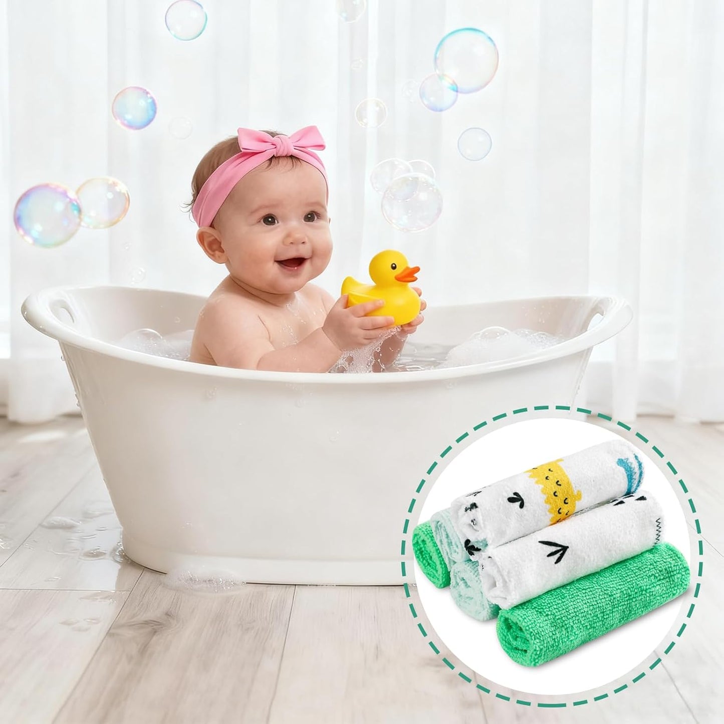 Baby Washcloths, 24Pack Baby Wash Cloths Extra Soft & Ultra Absorbent, Baby Towels and Washcloths Face Towels for Unisex Boys Girls Body, Washclothes Gentle on Sensitive Skin, 9x9 Green Crocodile
