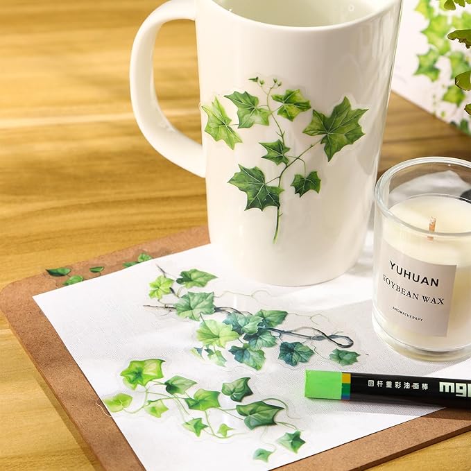 120PCS Green Botanical Leaf Scrapbook Stickers