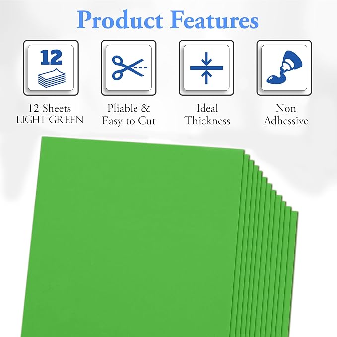 Light Green Eva Foam Sheets, 2mm Thick, 6 x 9 Inch, Handicraft Foam Paper