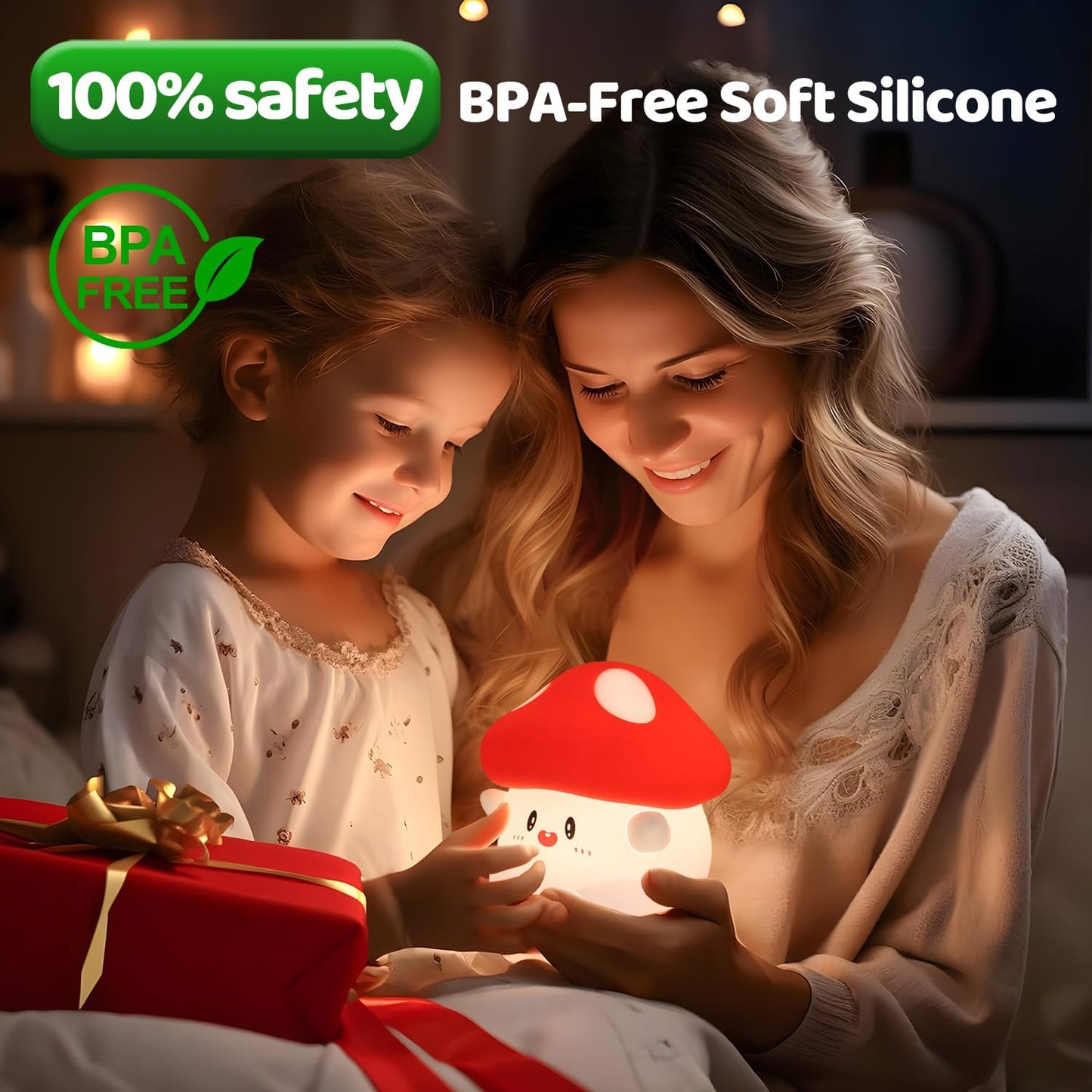 Mushroom Night Light,LED Cute Silicone Squishy Lamp Rechargeable Nursery Nightlight with 2 Level Dimmable Bedside Touch Lamp for Bedroom Kids Room Mushroom Decor Gifts