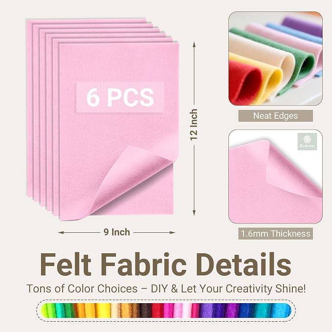 Baby Pink Soft Felt Sheets for Crafts, 1.6mm Thick, Kids' Crafts, DIY Projects
