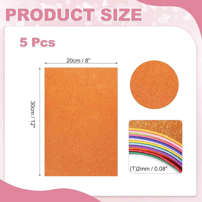 MECCANIXITY 5 Sheets Orange Shiny Foam Sheets, 8 Inch x 12 Inch Sparkle EVA