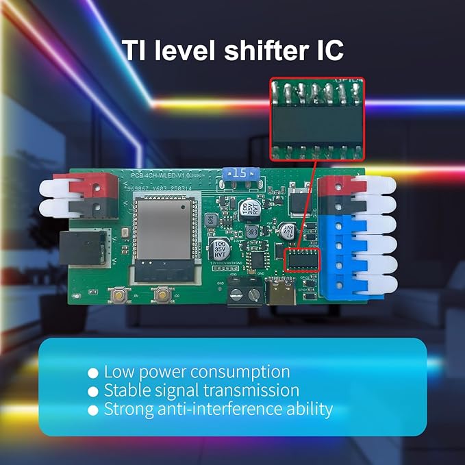 ESP32 WLED RGB IC LED Strip Controller 4 Channel Outputs 15A Fuse Mic Sound Dynamic Lights USB-C UART DIY Energy Saving Relay Level Shifter IC for Digital WS2811 WS2812 WS2815 SK6812 etc