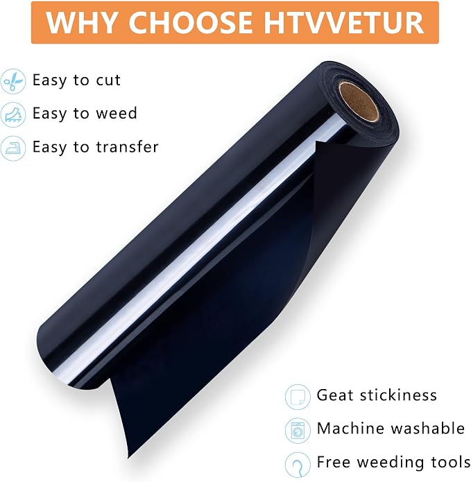 HTVVETUR Black HTV Iron on Vinyl 12Inch by 35ft Heat Transfer Vinyl