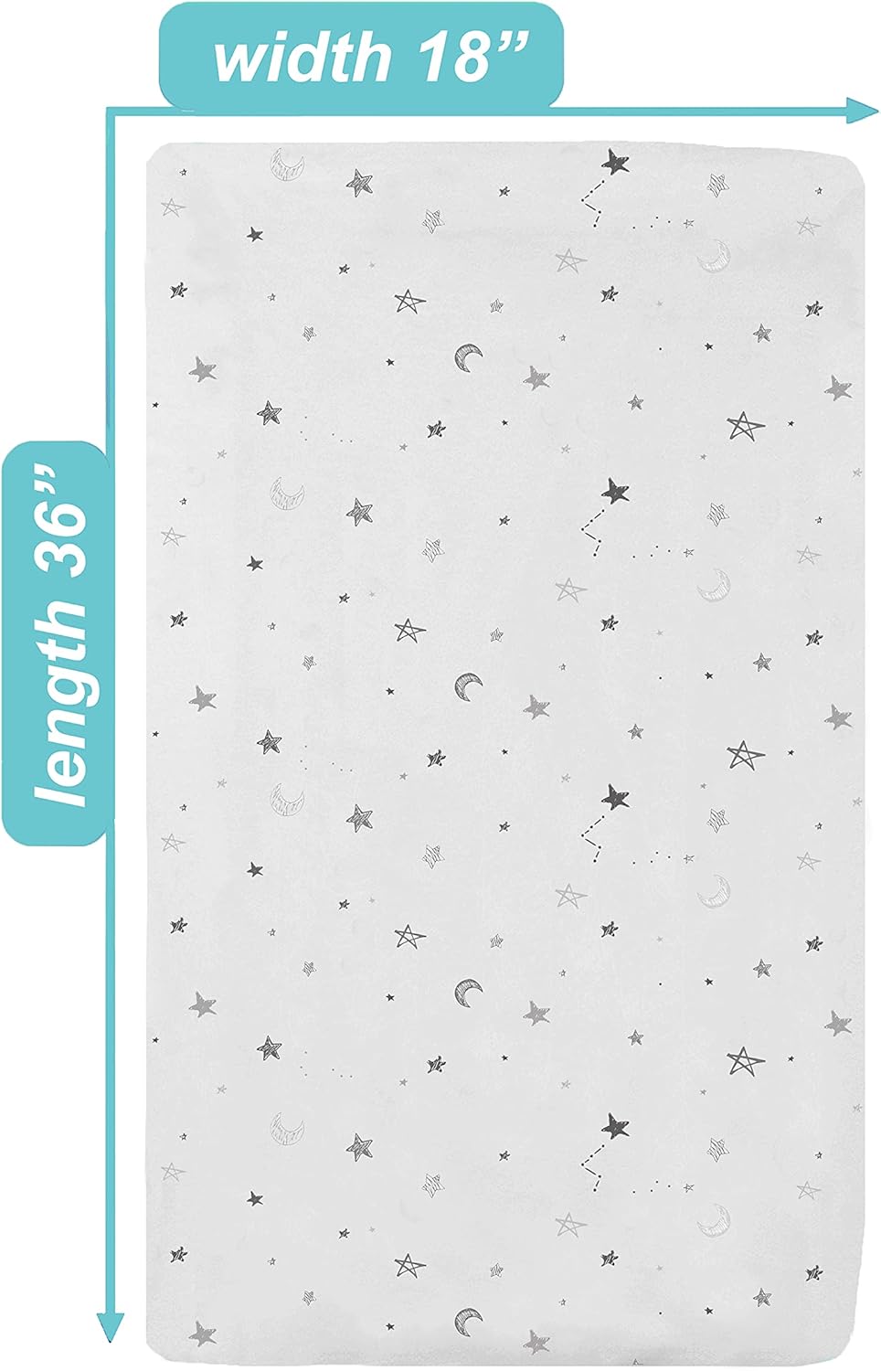 American Baby Company 100% Natural Cotton Fitted Cradle/Bassinet Sheet 36" x 18" - Soft, Breathable & Hypoallergenic Bed Sheet, Gray Stars and Moons, Neutral for Boys & Girls (Pack of 2)