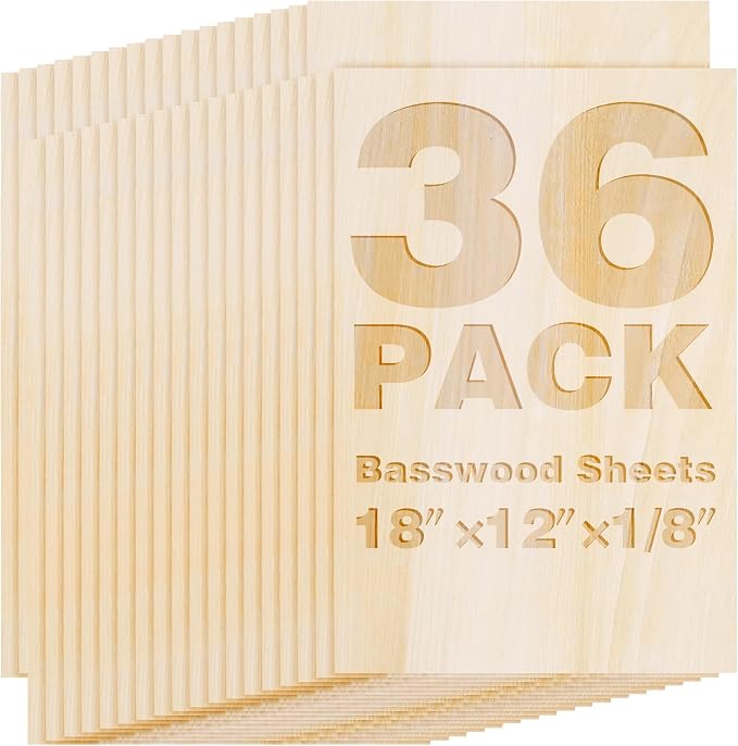 36 Pack Basswood Sheets 18"x12"x1/8", 3mm Basswood