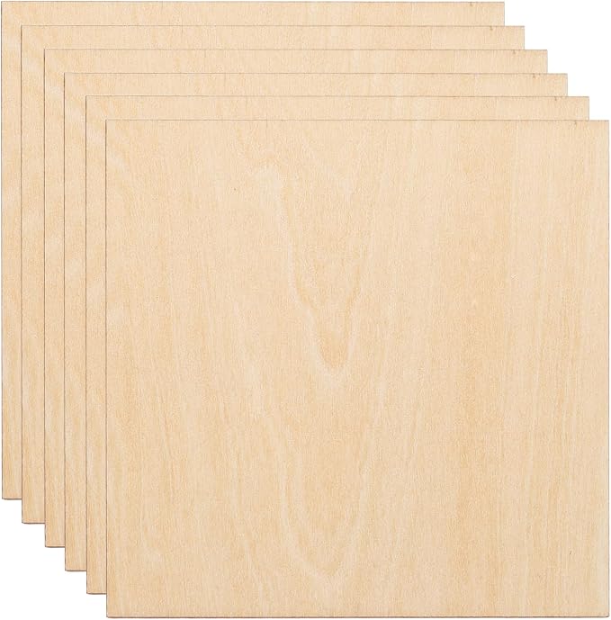 HARFINGTON 6pcs 2mm Basswood Plywood Sheets 4" x 4" x 3/32" Thin Unfinished